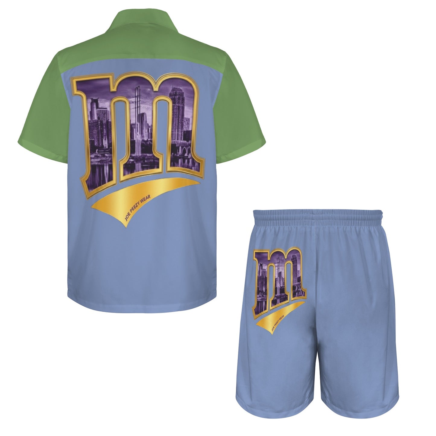 m gold purple Men's Shirt and Shorts Outfit