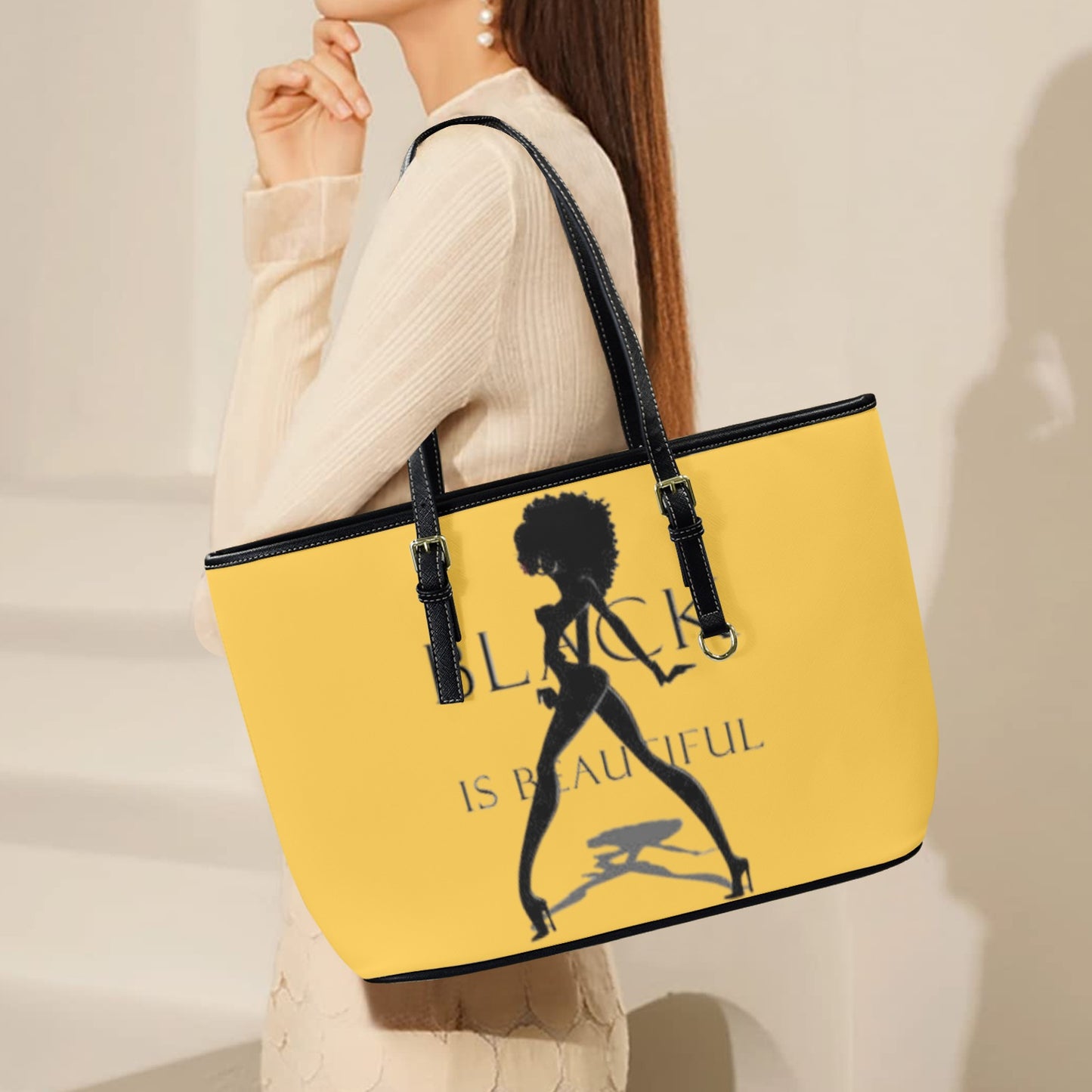 redid tote bag gold Leather Tote Bag-Large (Front&Back Printing) (1651)