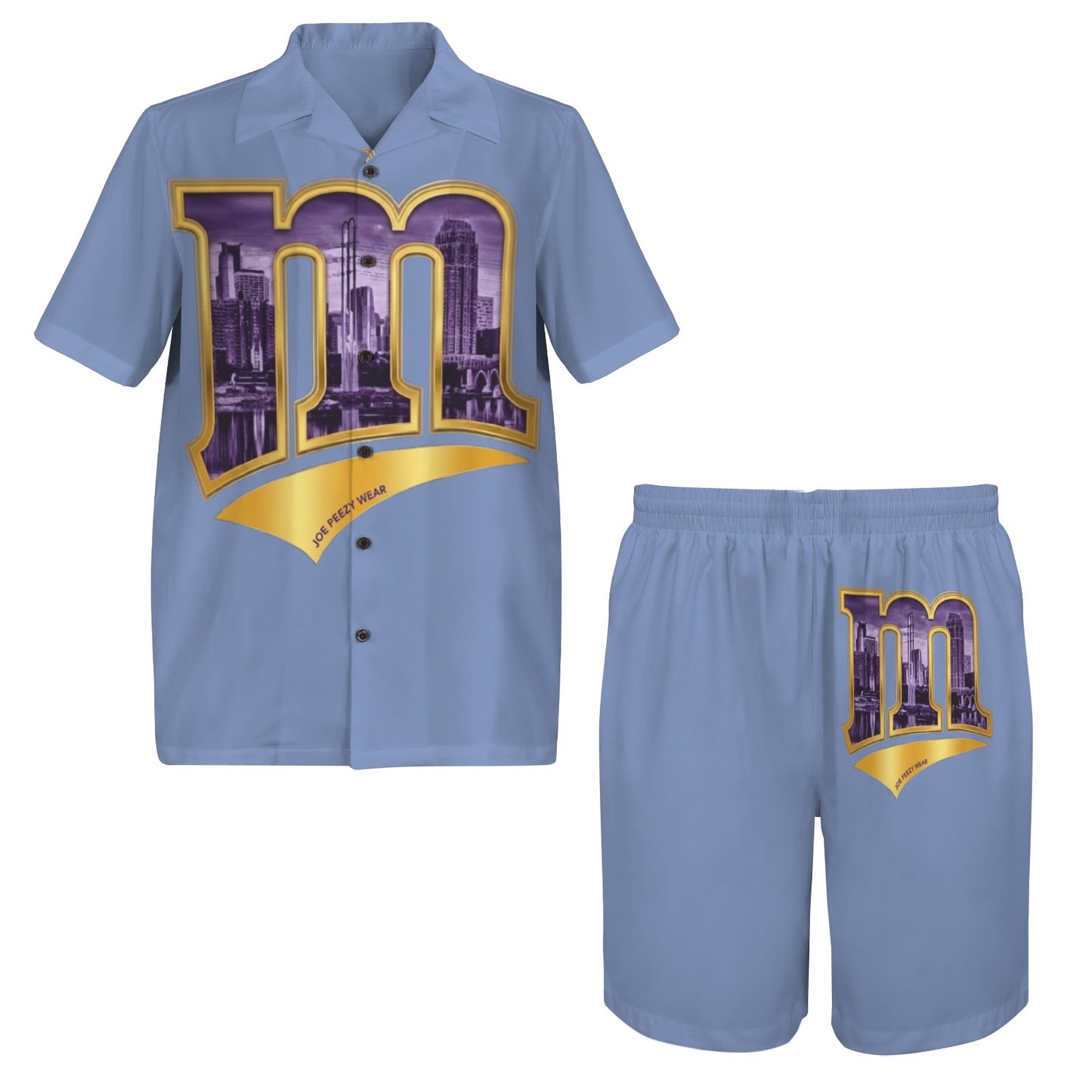 m gold purple Men's Shirt and Shorts Outfit