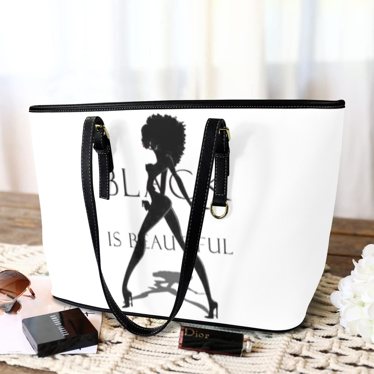 redid tote bag red Leather Tote Bag-Large (Front&Back Printing) (1651)