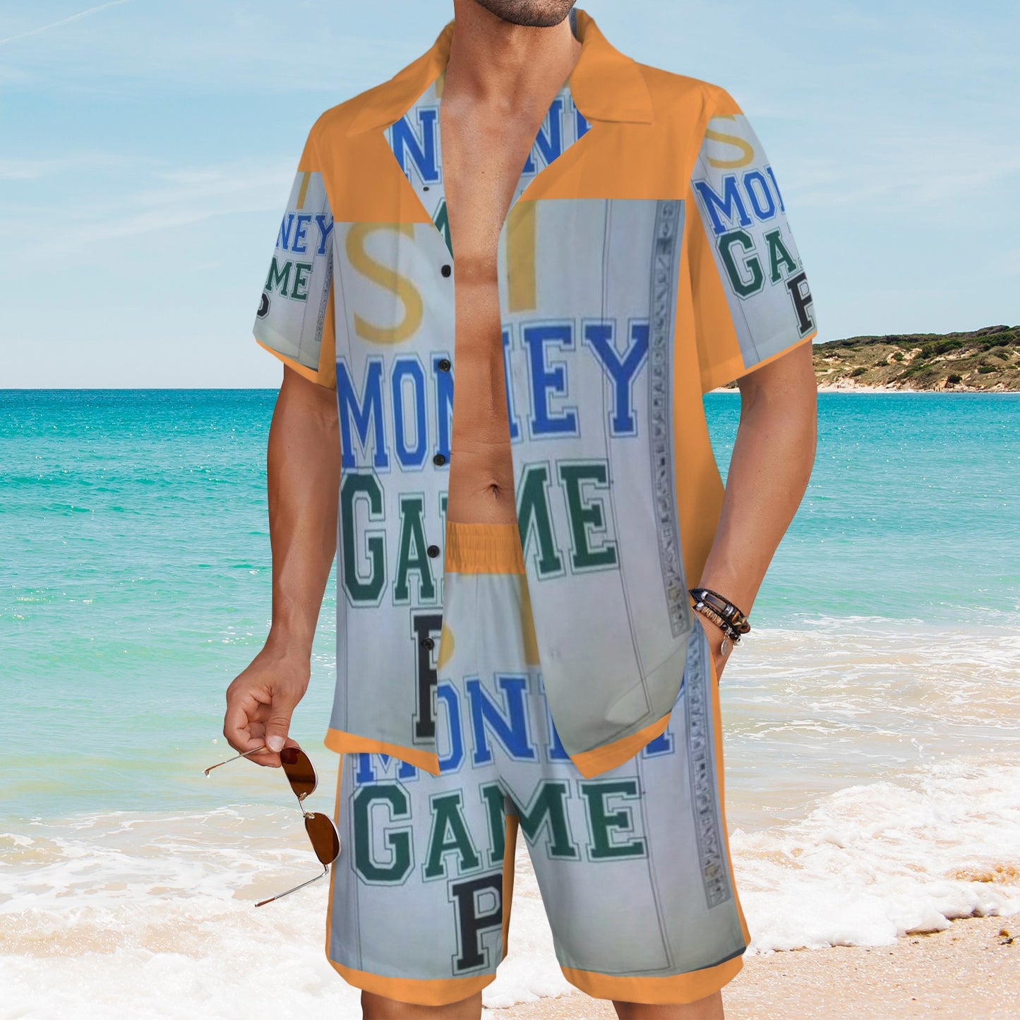 m gray white Men's Shirt and Shorts Outfit