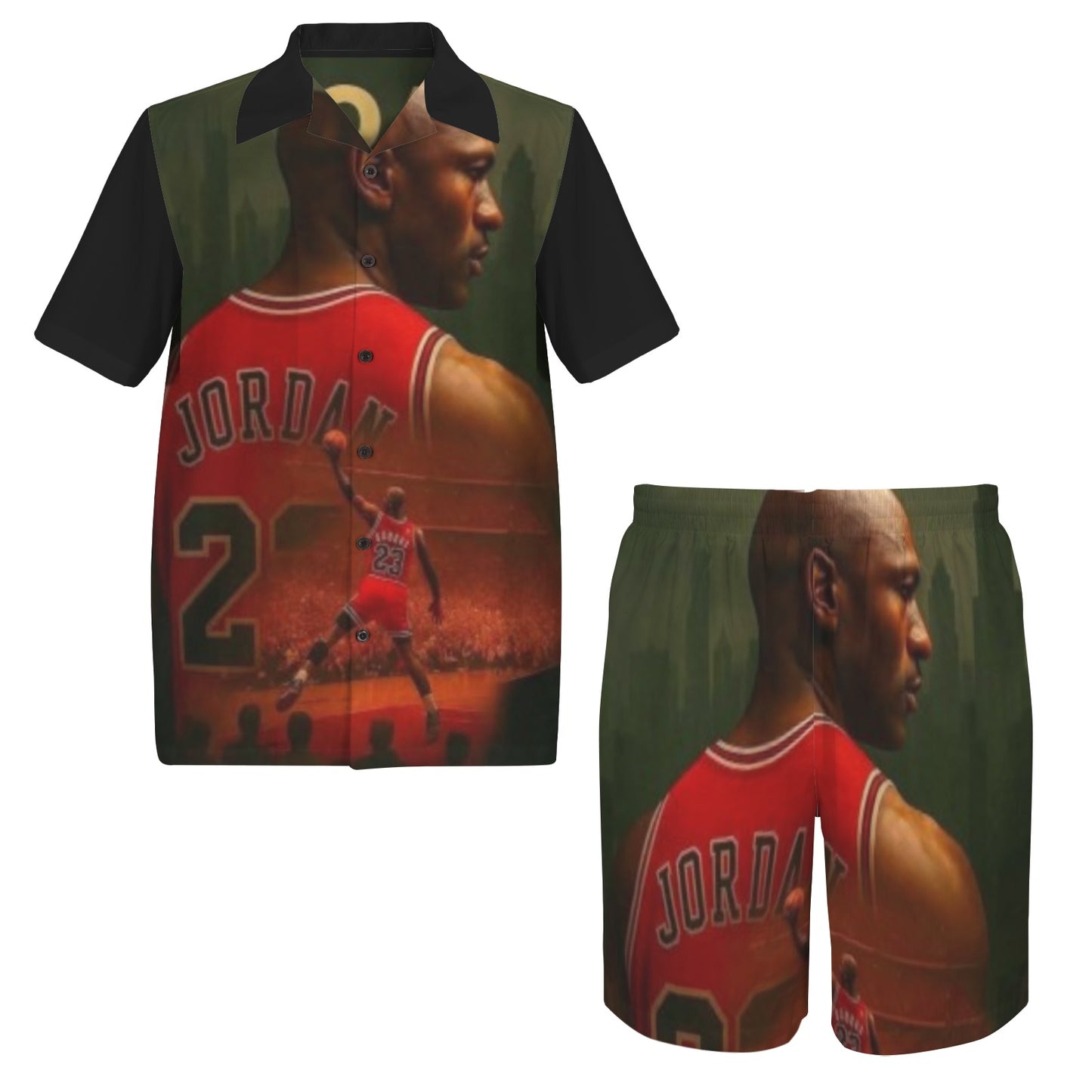 mj 2piece redid blCK Men's Shirt and Shorts Outfit
