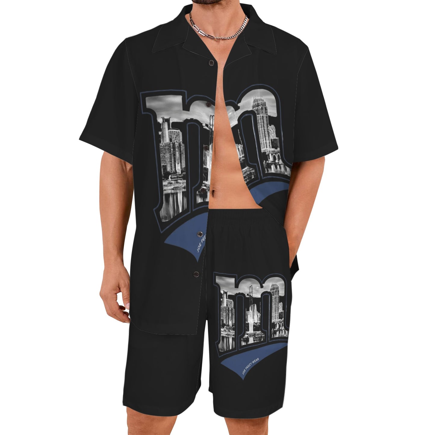 m gold gray Men's Shirt and Shorts Outfit