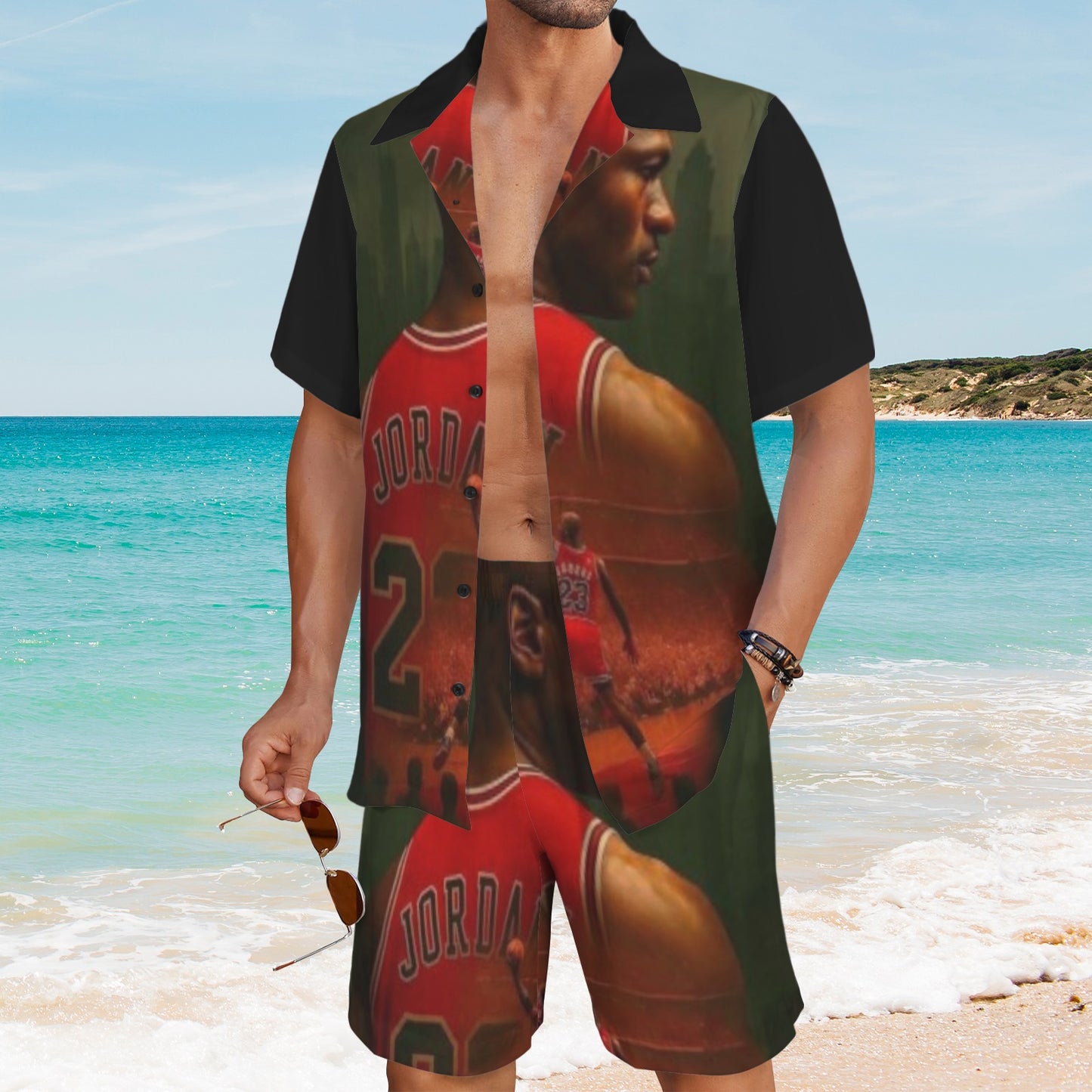 mj 2piece redid blCK Men's Shirt and Shorts Outfit