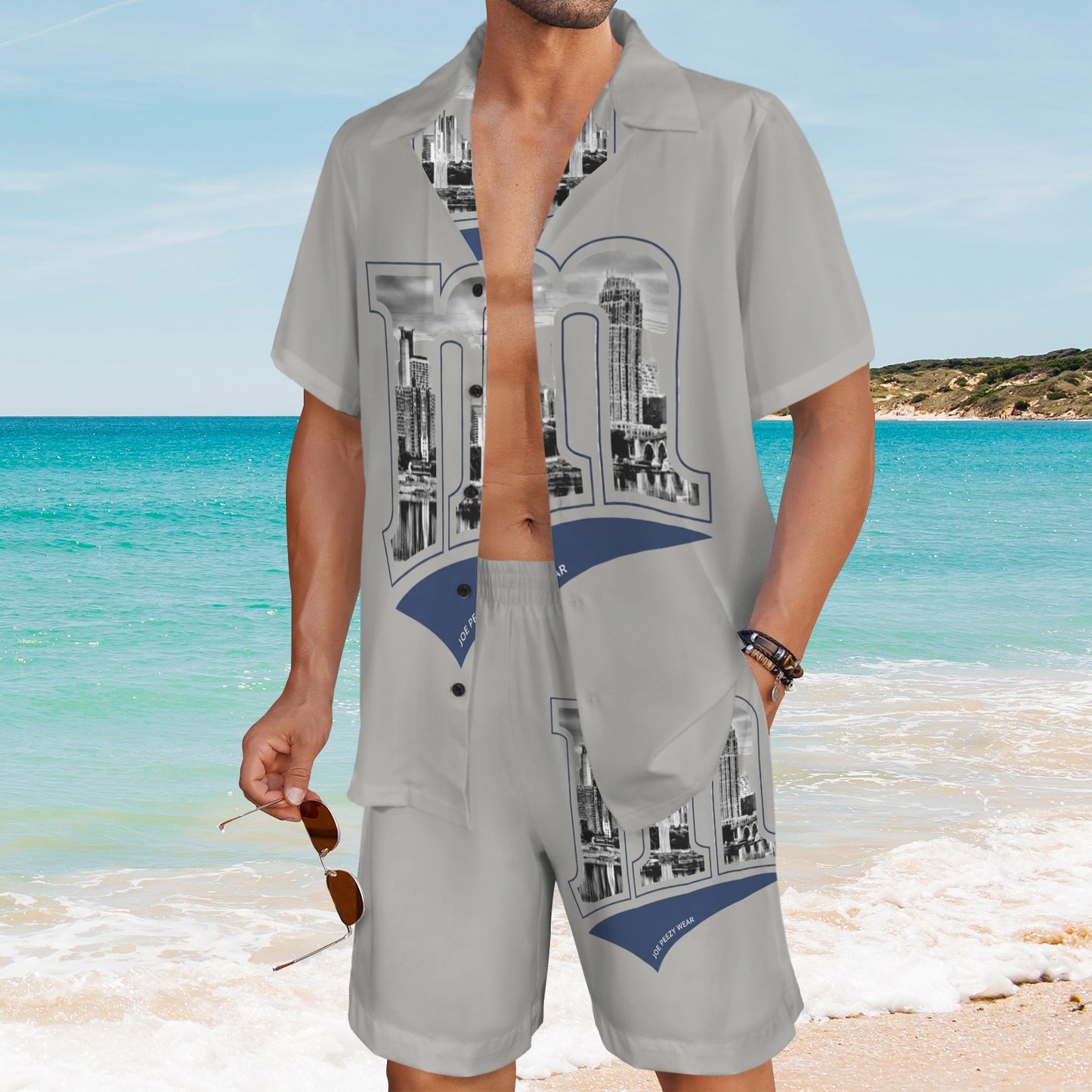 m gold gray Men's Shirt and Shorts Outfit