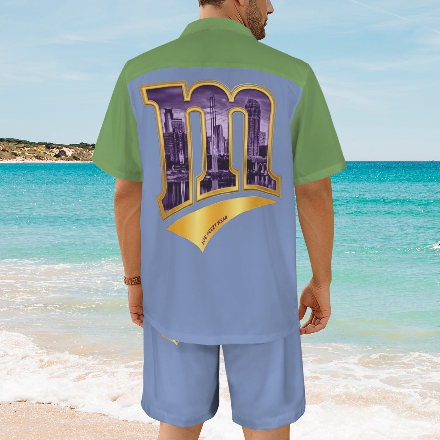 m gold purple Men's Shirt and Shorts Outfit