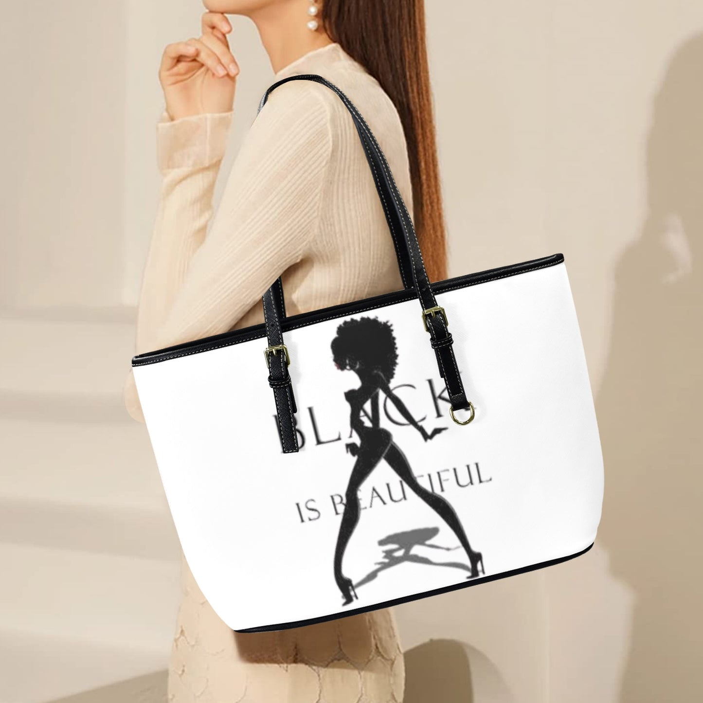 redid tote bag red Leather Tote Bag-Large (Front&Back Printing) (1651)