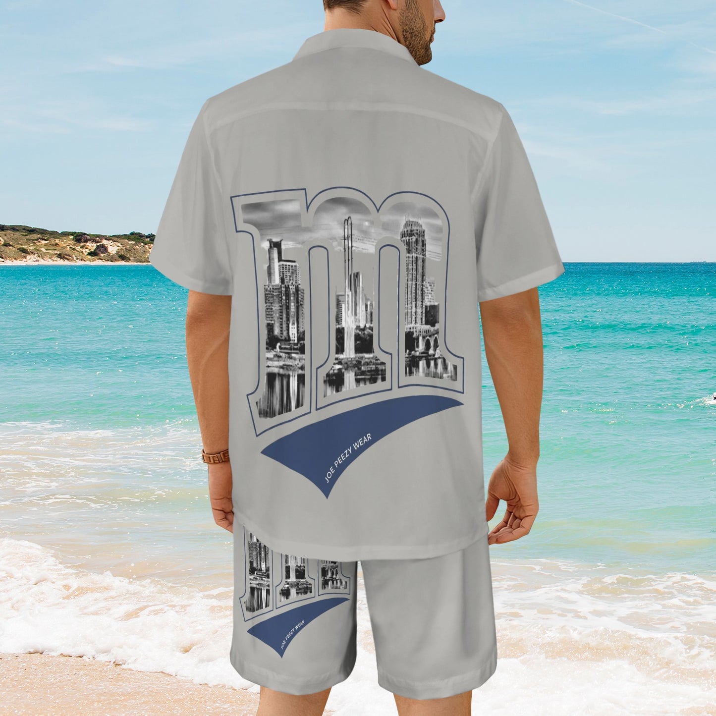 m gold gray Men's Shirt and Shorts Outfit