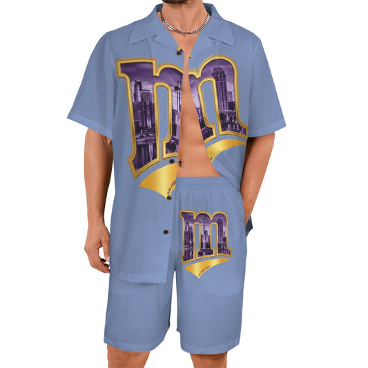 m gold purple Men's Shirt and Shorts Outfit