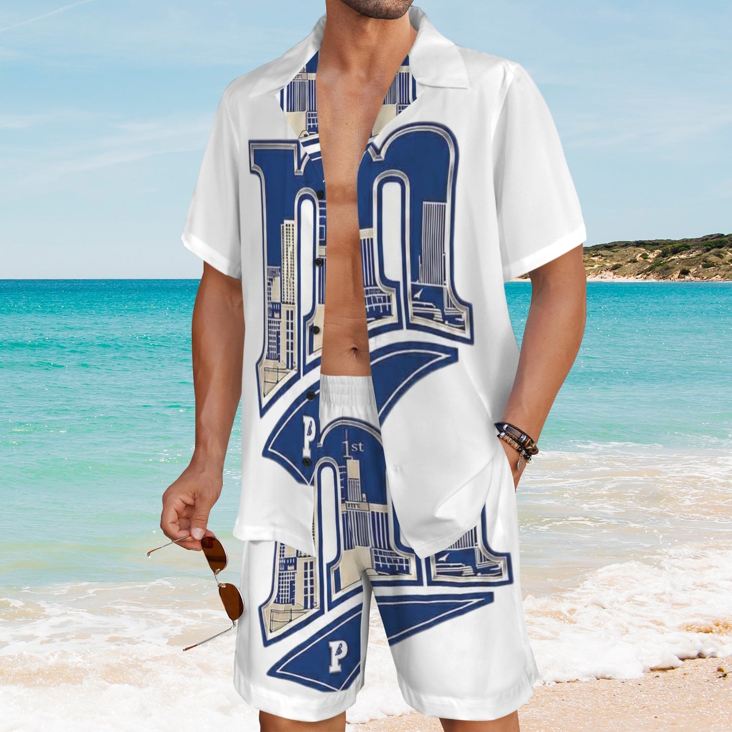 m gold gray Men's Shirt and Shorts Outfit
