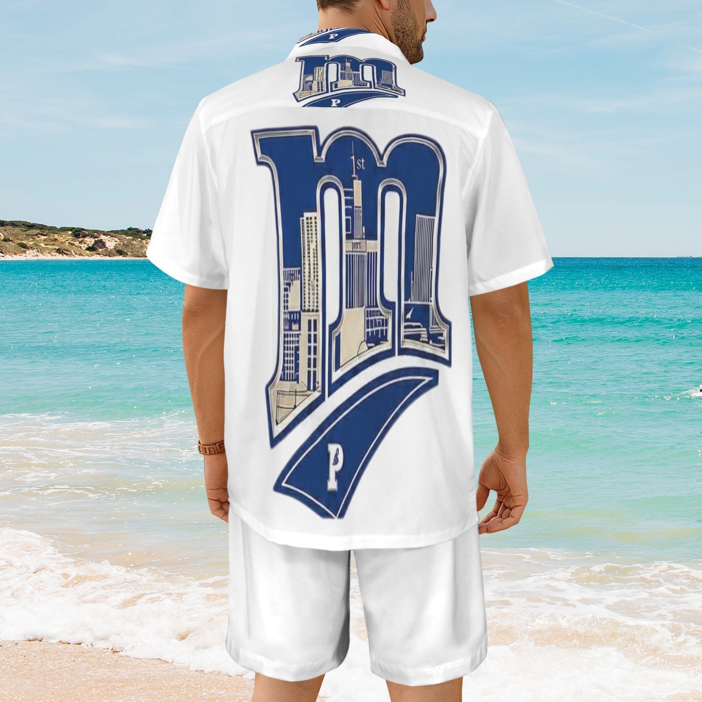 m gold gray Men's Shirt and Shorts Outfit