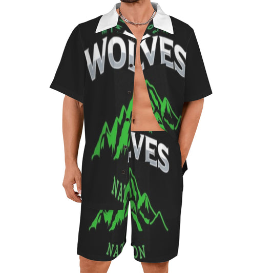 tw redid white color/black 2 piece Men's Shirt and Shorts Outfit