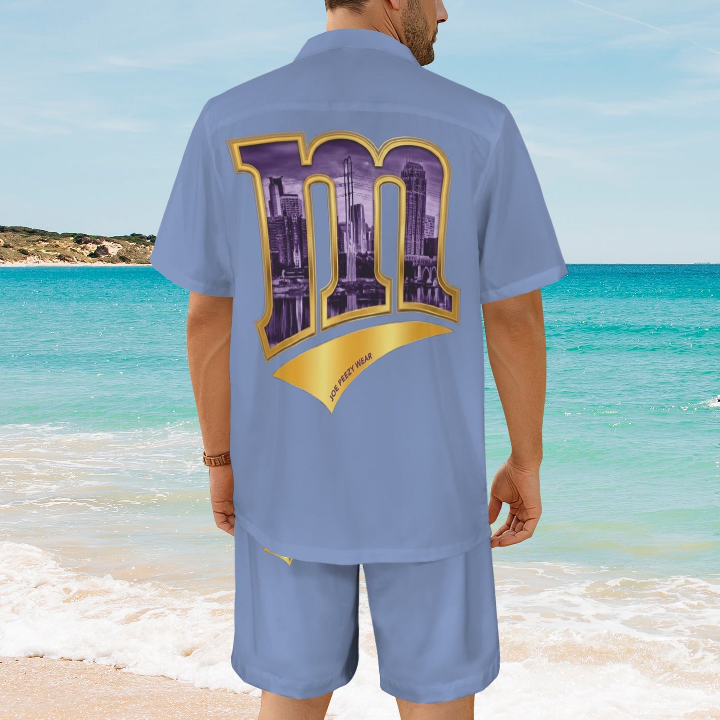 m gold purple Men's Shirt and Shorts Outfit