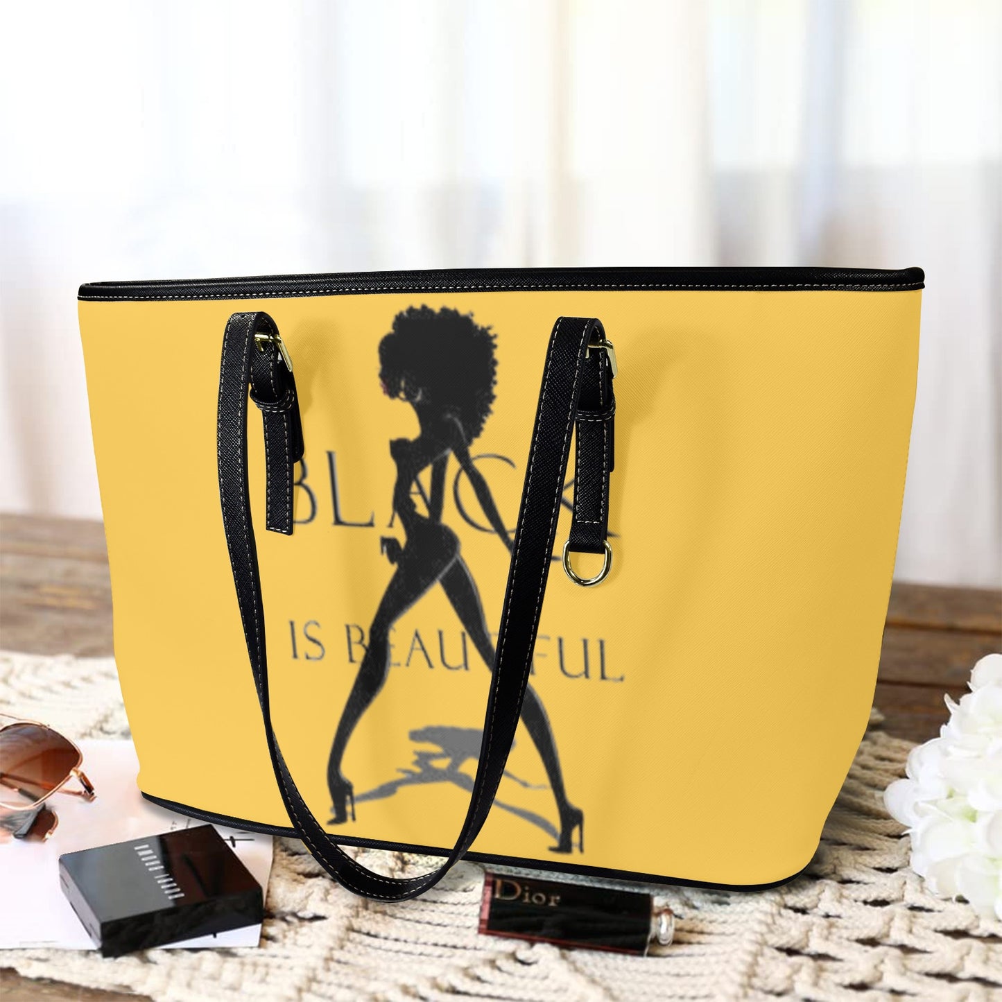 redid tote bag gold Leather Tote Bag-Large (Front&Back Printing) (1651)