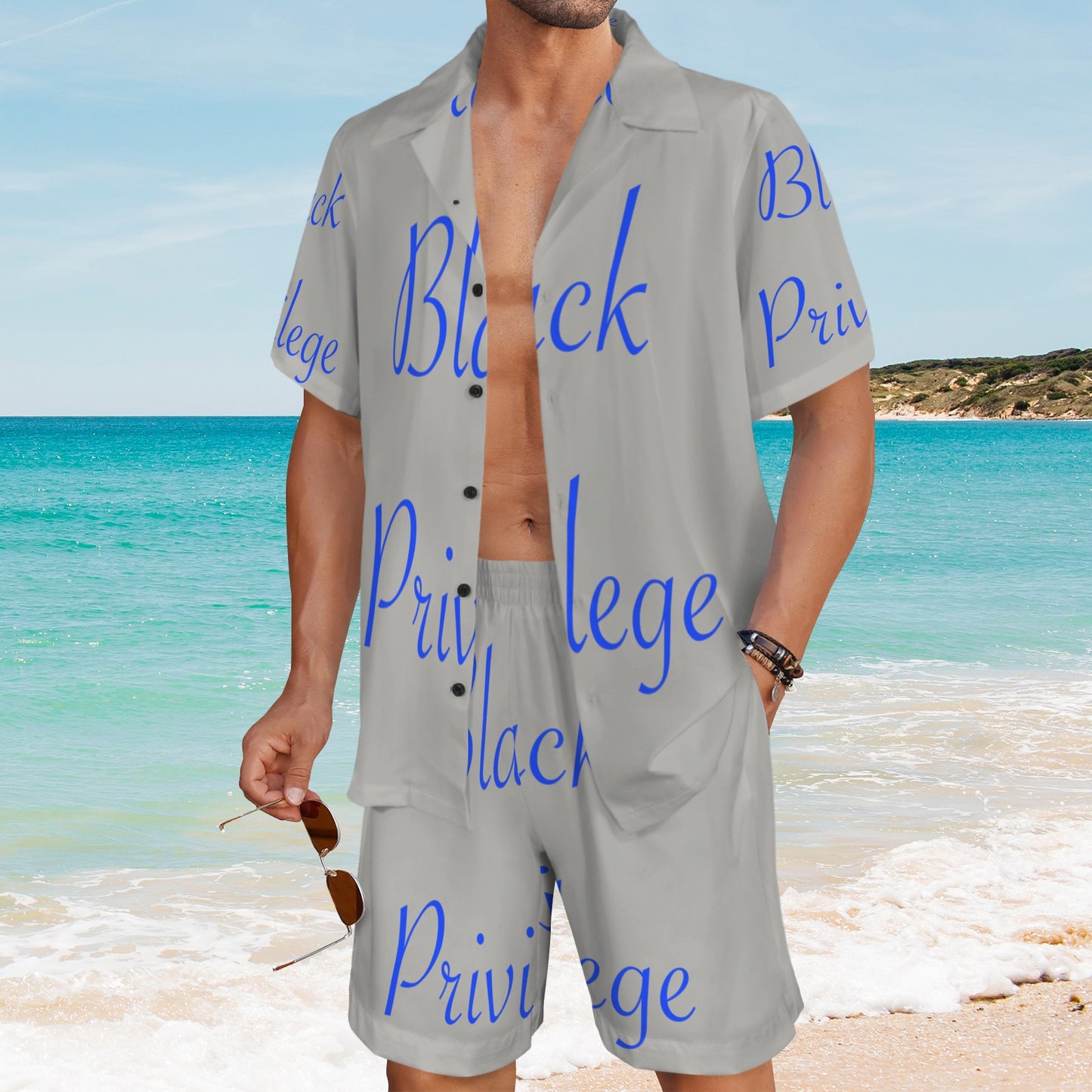 m gray white Men's Shirt and Shorts Outfit