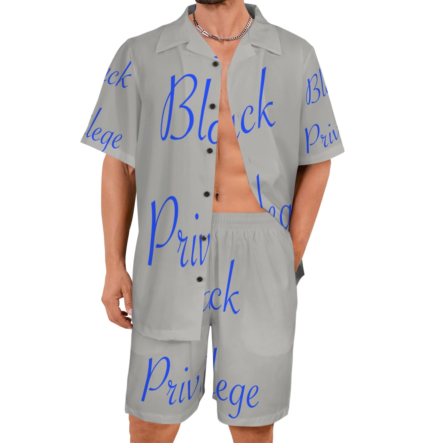 m gray white Men's Shirt and Shorts Outfit
