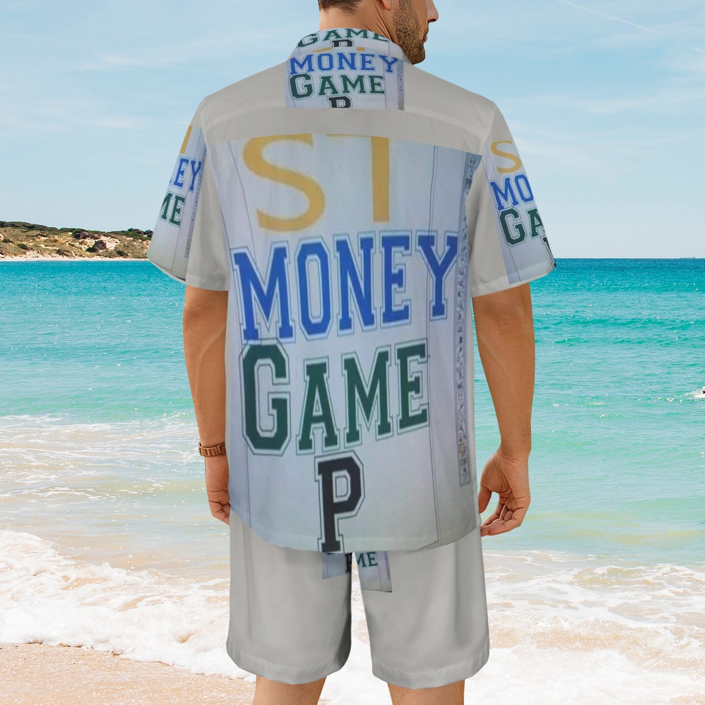 m gray white Men's Shirt and Shorts Outfit
