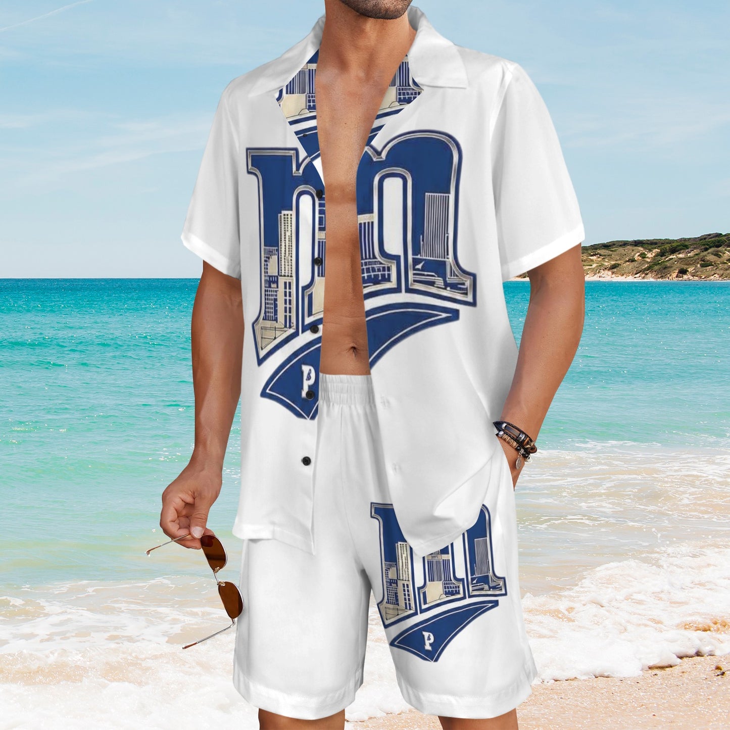 m gray white Men's Shirt and Shorts Outfit