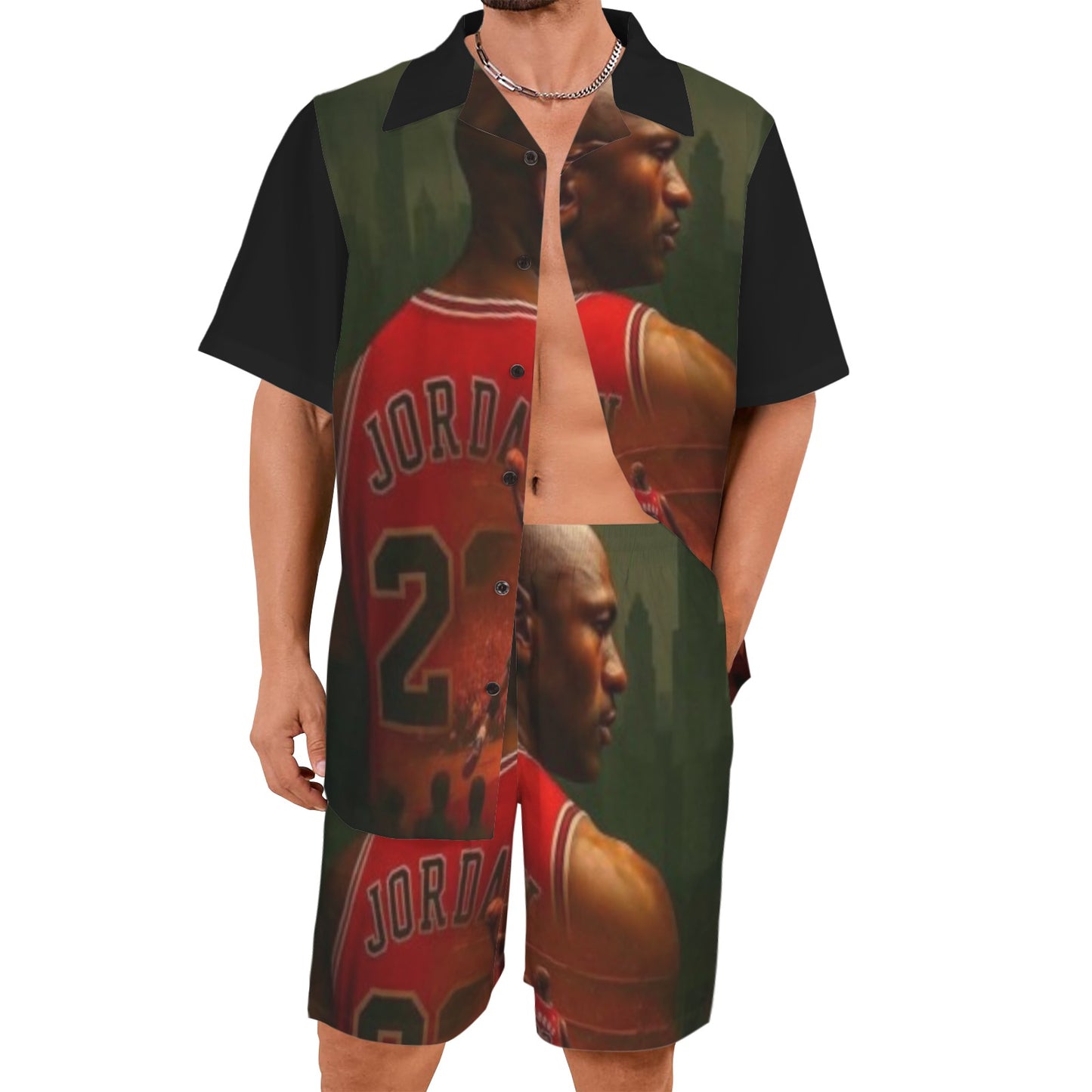 mj 2piece redid blCK Men's Shirt and Shorts Outfit