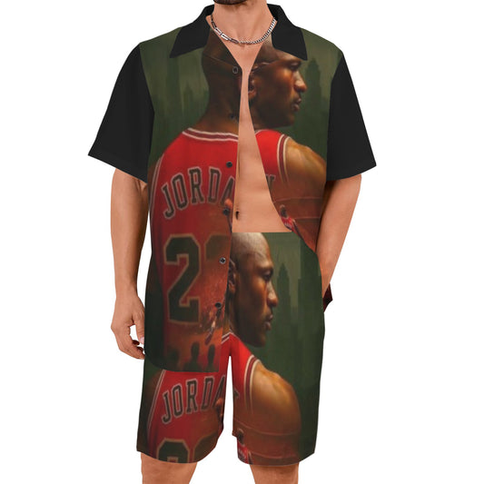 mj 2piece redid blCK Men's Shirt and Shorts Outfit