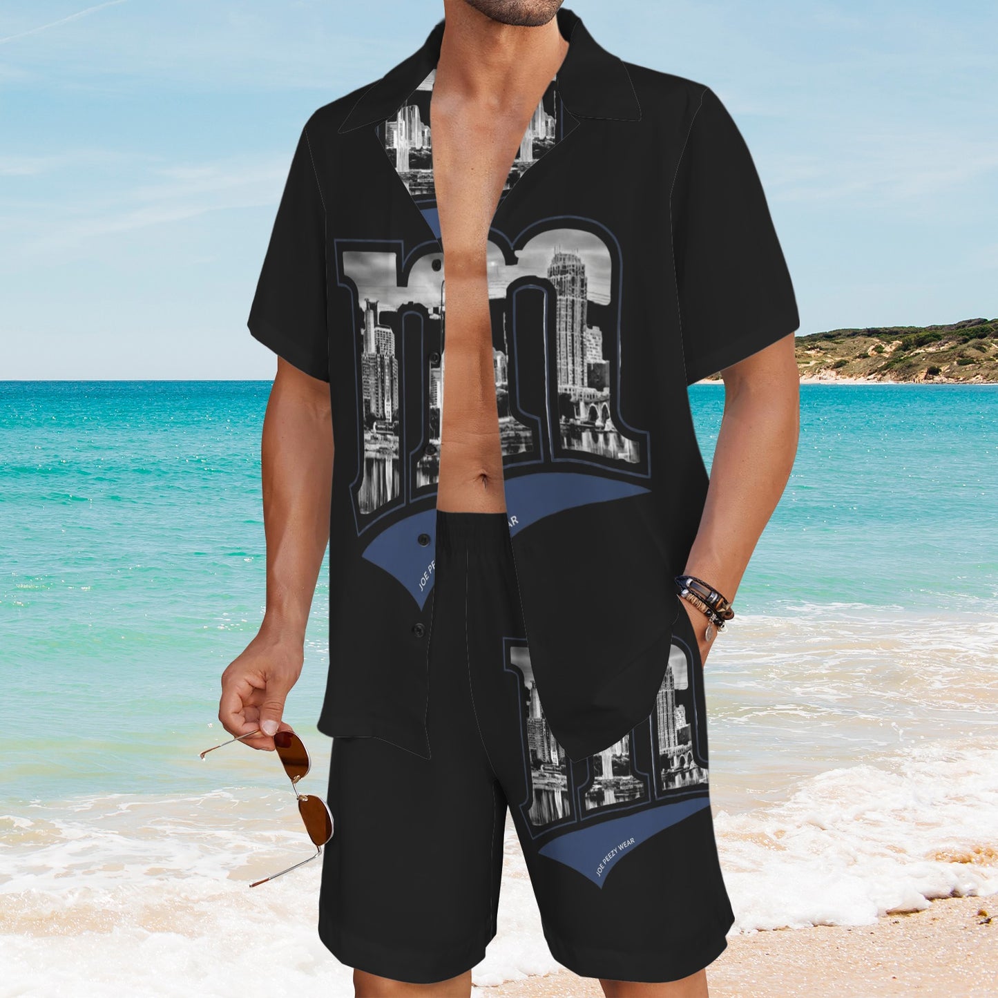 m gold gray Men's Shirt and Shorts Outfit