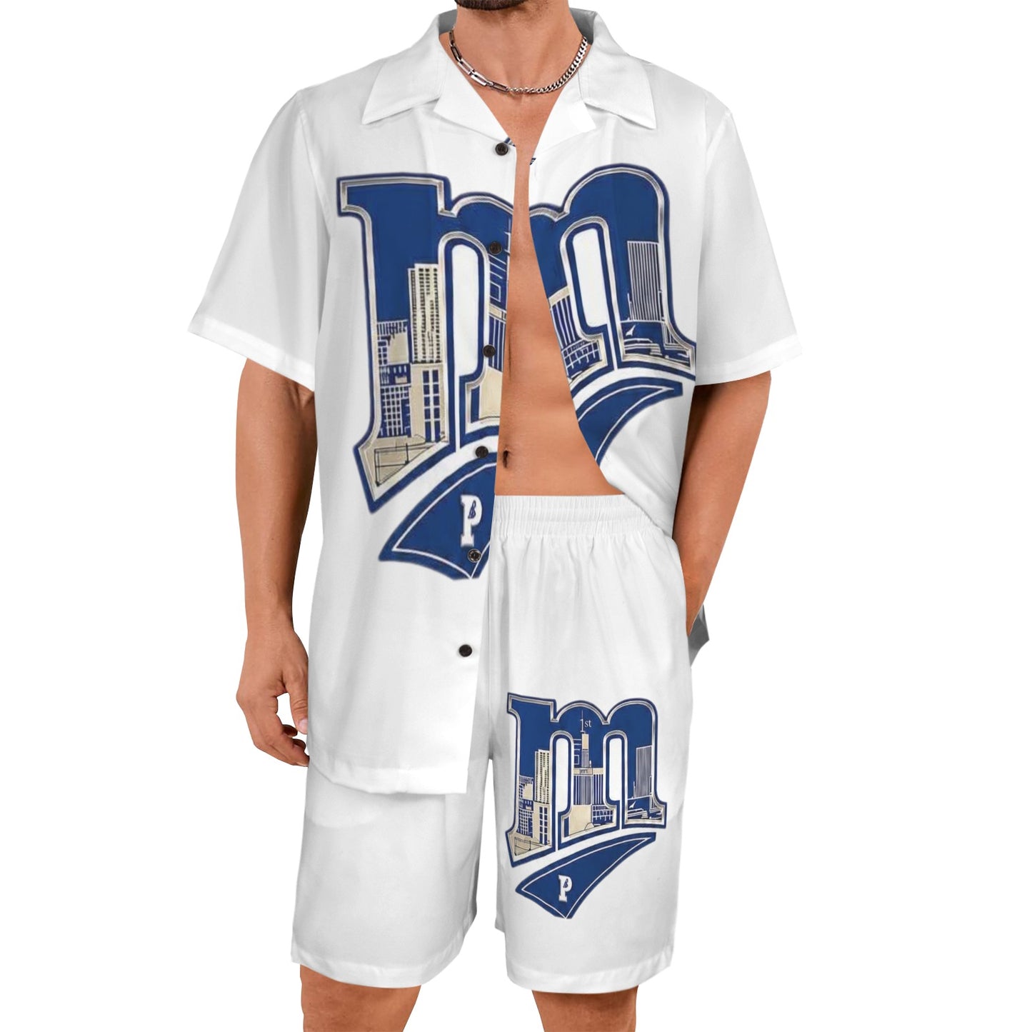 m gray white Men's Shirt and Shorts Outfit