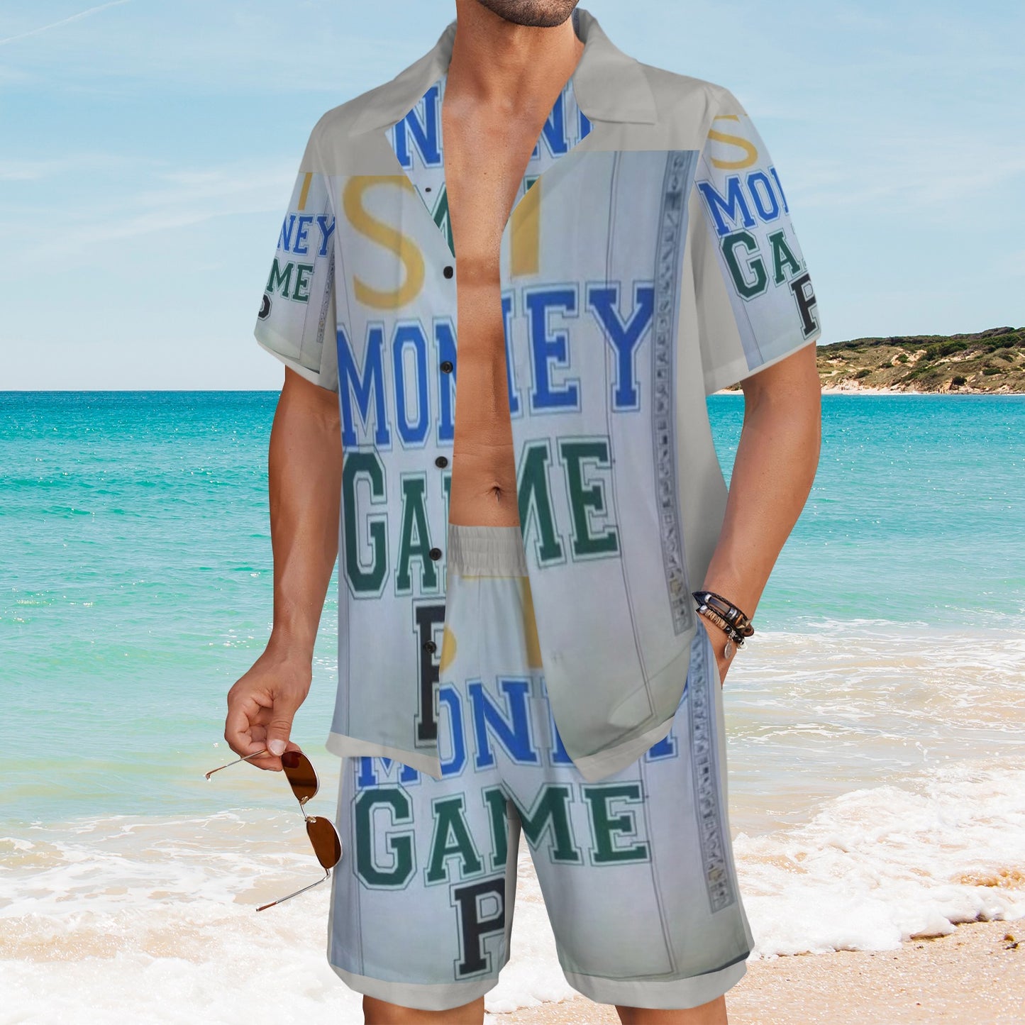m gray white Men's Shirt and Shorts Outfit