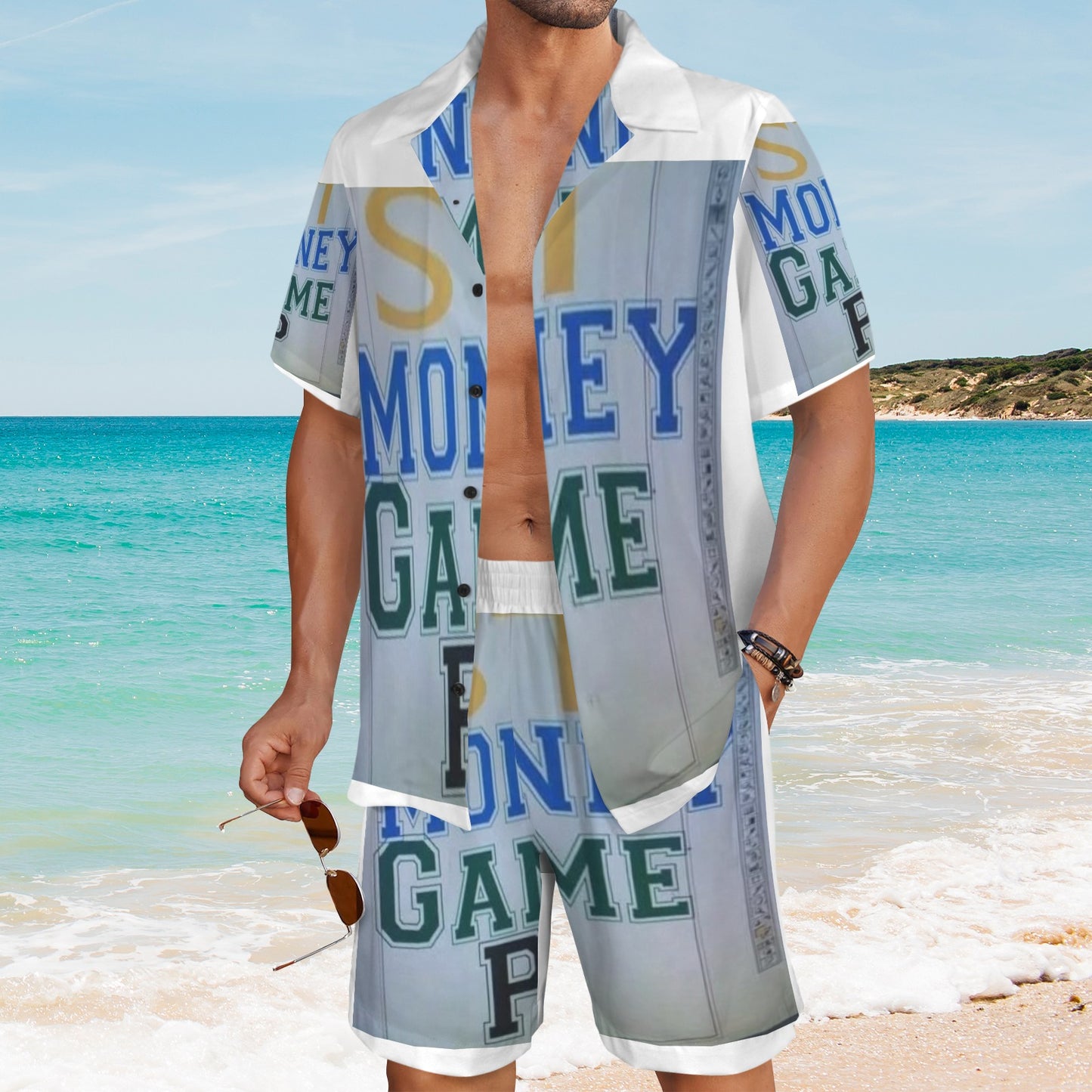 m gray white Men's Shirt and Shorts Outfit