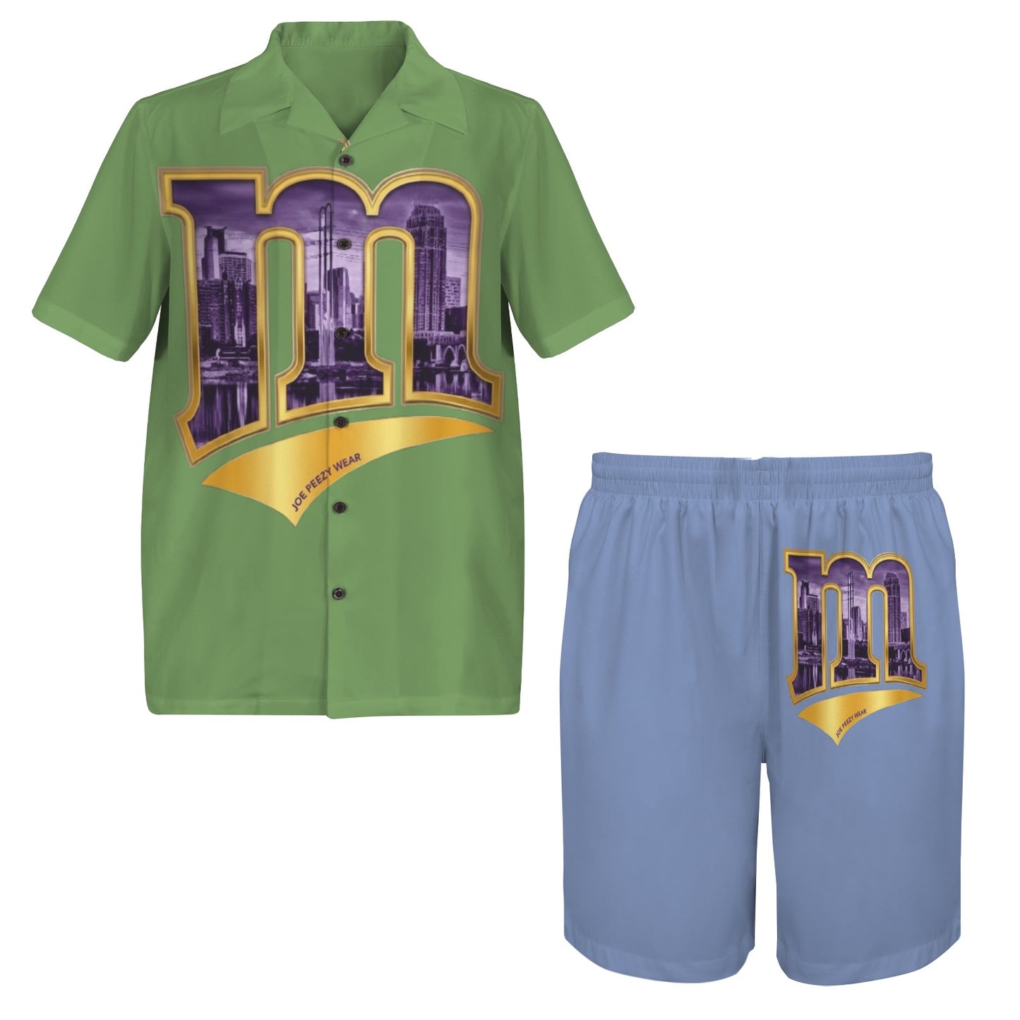 m gold purple Men's Shirt and Shorts Outfit