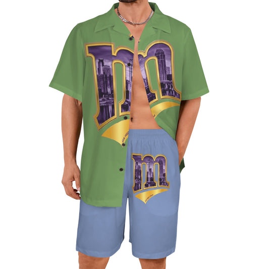 m gold purple Men's Shirt and Shorts Outfit